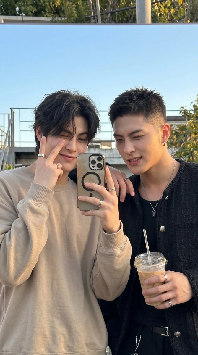 Golden-Hour Mirror Selfie of Two Young Men output 9