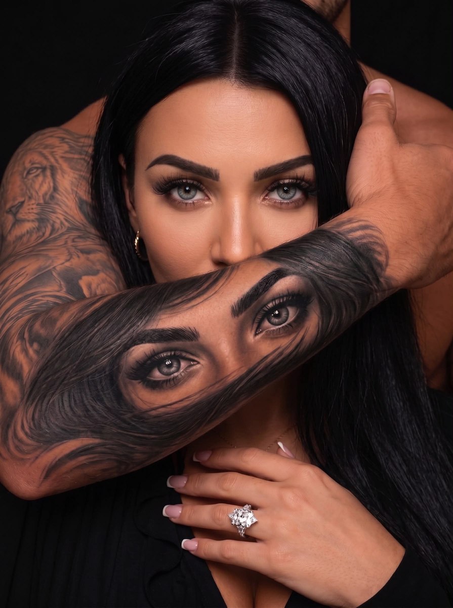 Cinematic Luxury Portrait with Matching Eye Tattoo