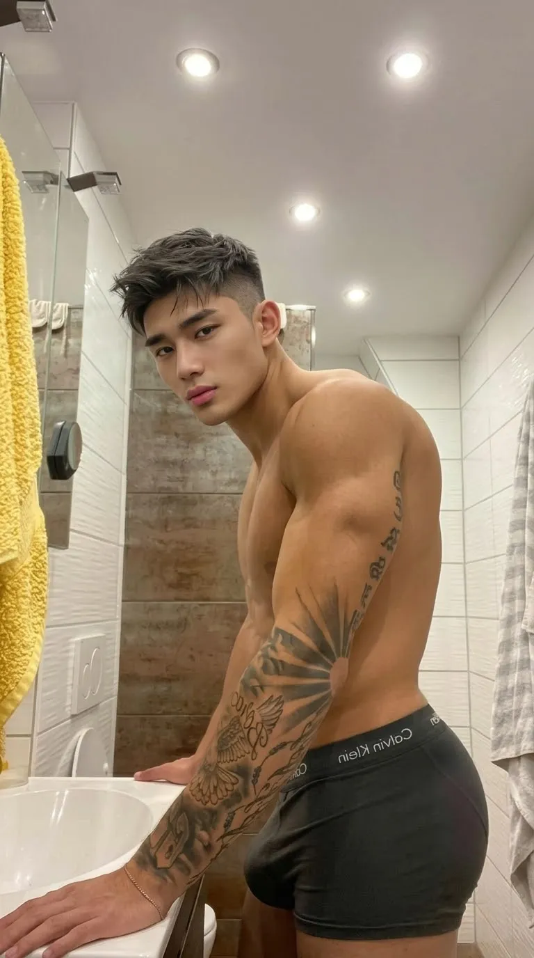Korean Male Bathroom Editorial Portrait