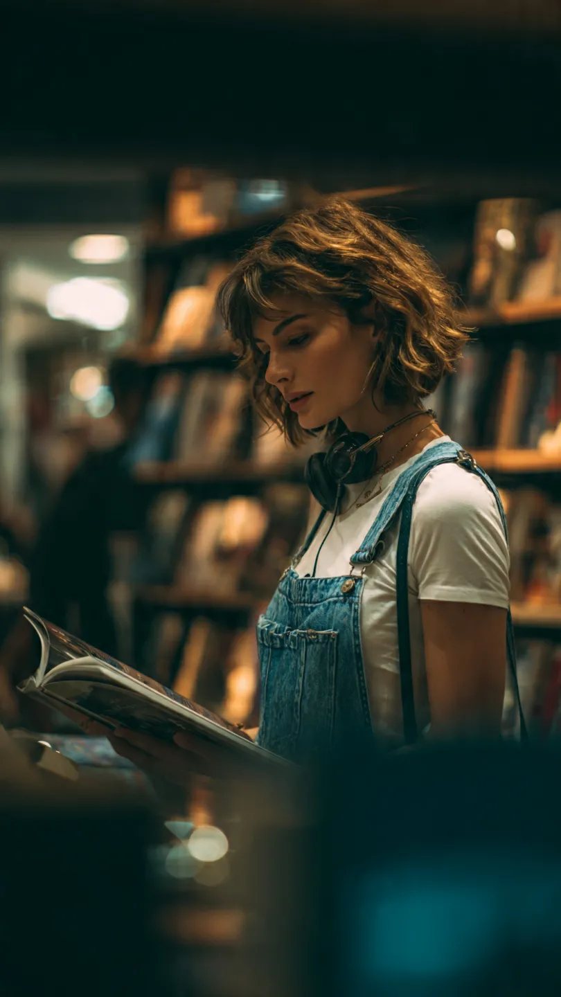 Cinematic Bookstore Browsing Portrait output 3