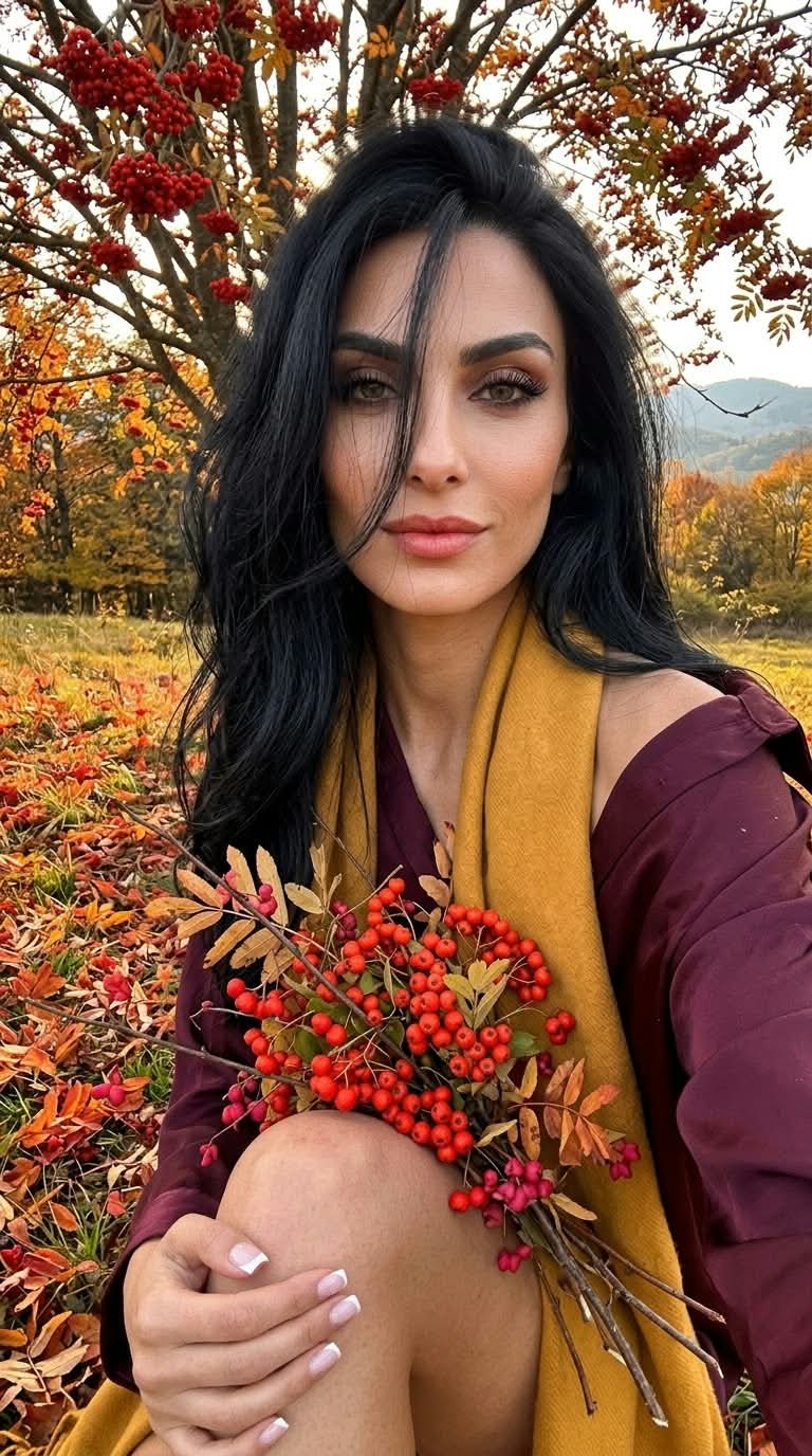 Autumn Rowan Meadow Selfie Portrait
