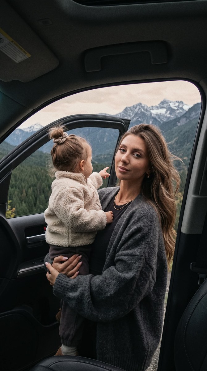 Autumn Mountain Road Trip Portrait with a Little Girl