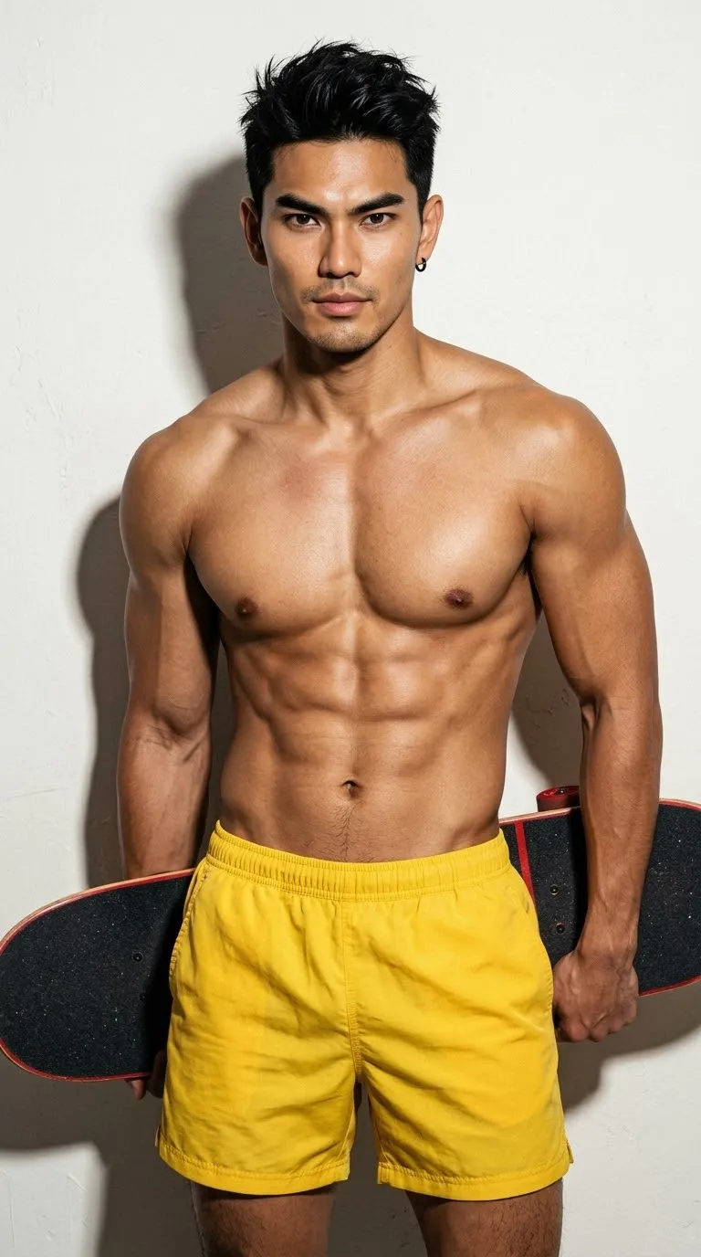 Shirtless Athletic Skateboard Editorial Portrait