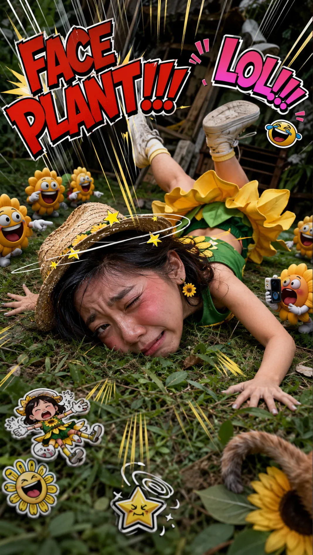 Sunflower Costume Face-Plant Chaos