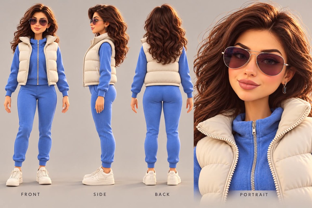 3D Cartoon Character Turnaround Sheet output 1