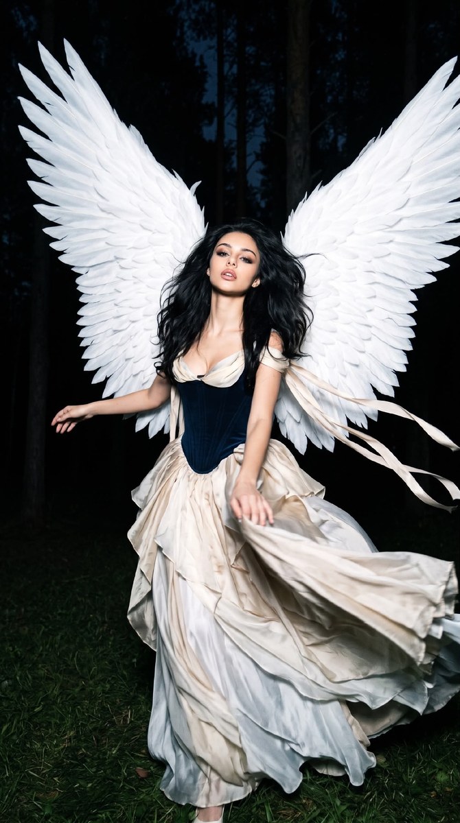 Photorealistic Nighttime Angel Fashion Portrait