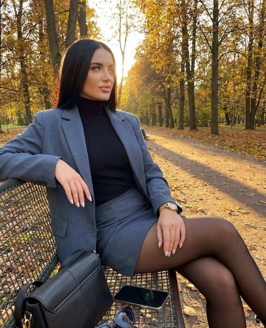 Autumn Park Portrait on a Garden Bench