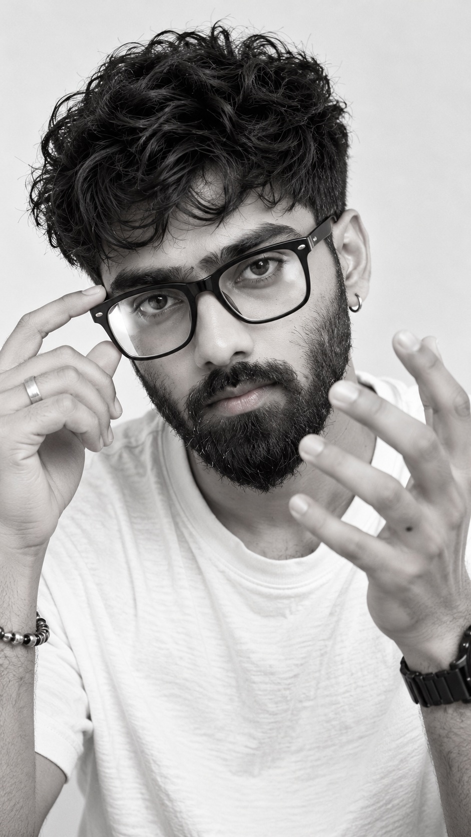 Monochrome Portrait with Reaching Hand