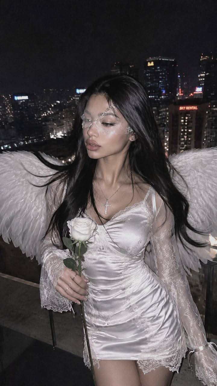Y2K Fallen Angel Rooftop Fashion Portrait