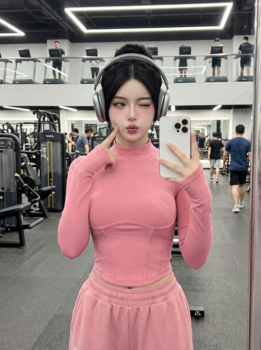 Gym Mirror Selfie with Strict Face Identity Preservation
