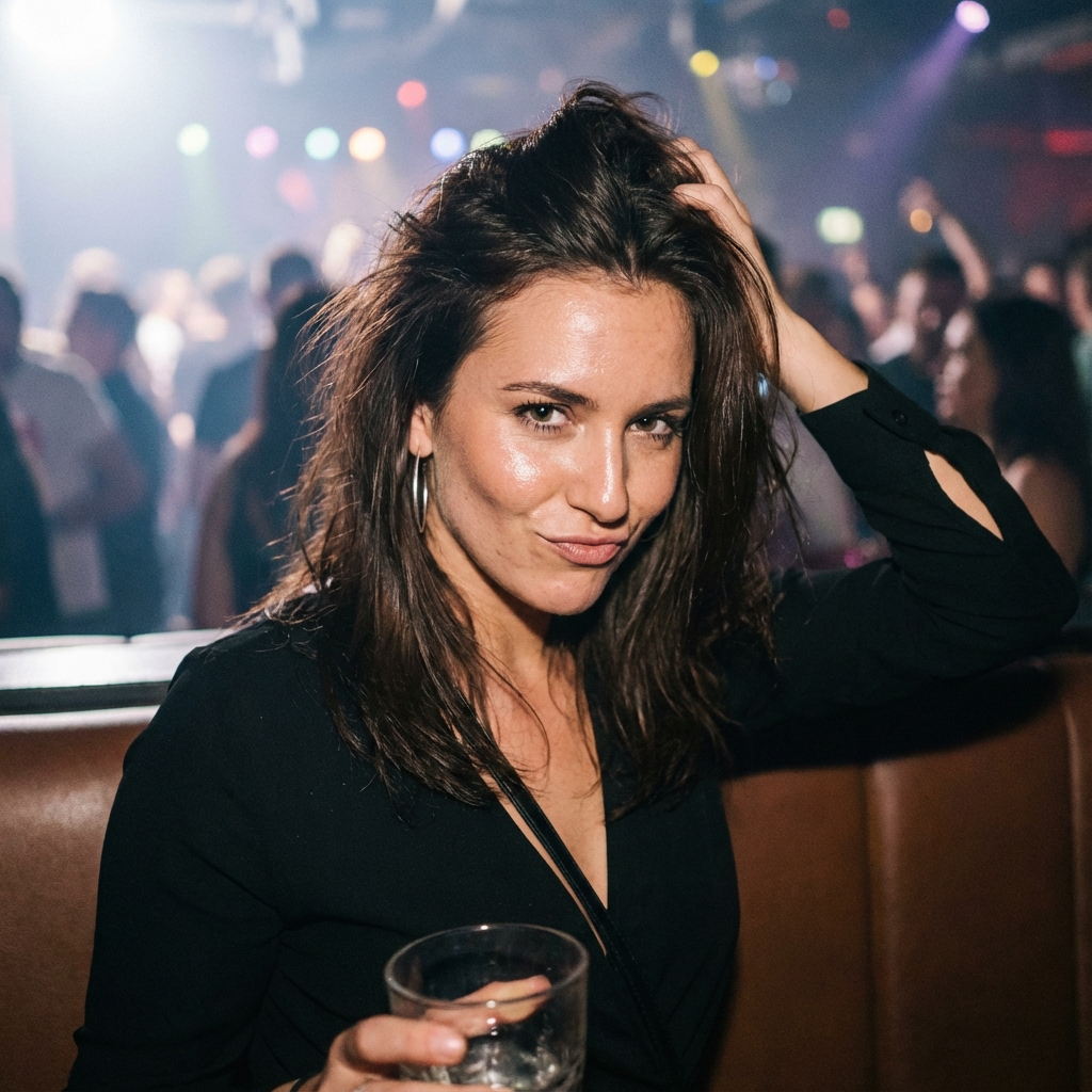 Nightclub Booth Flash (half-body, party candids) output 1