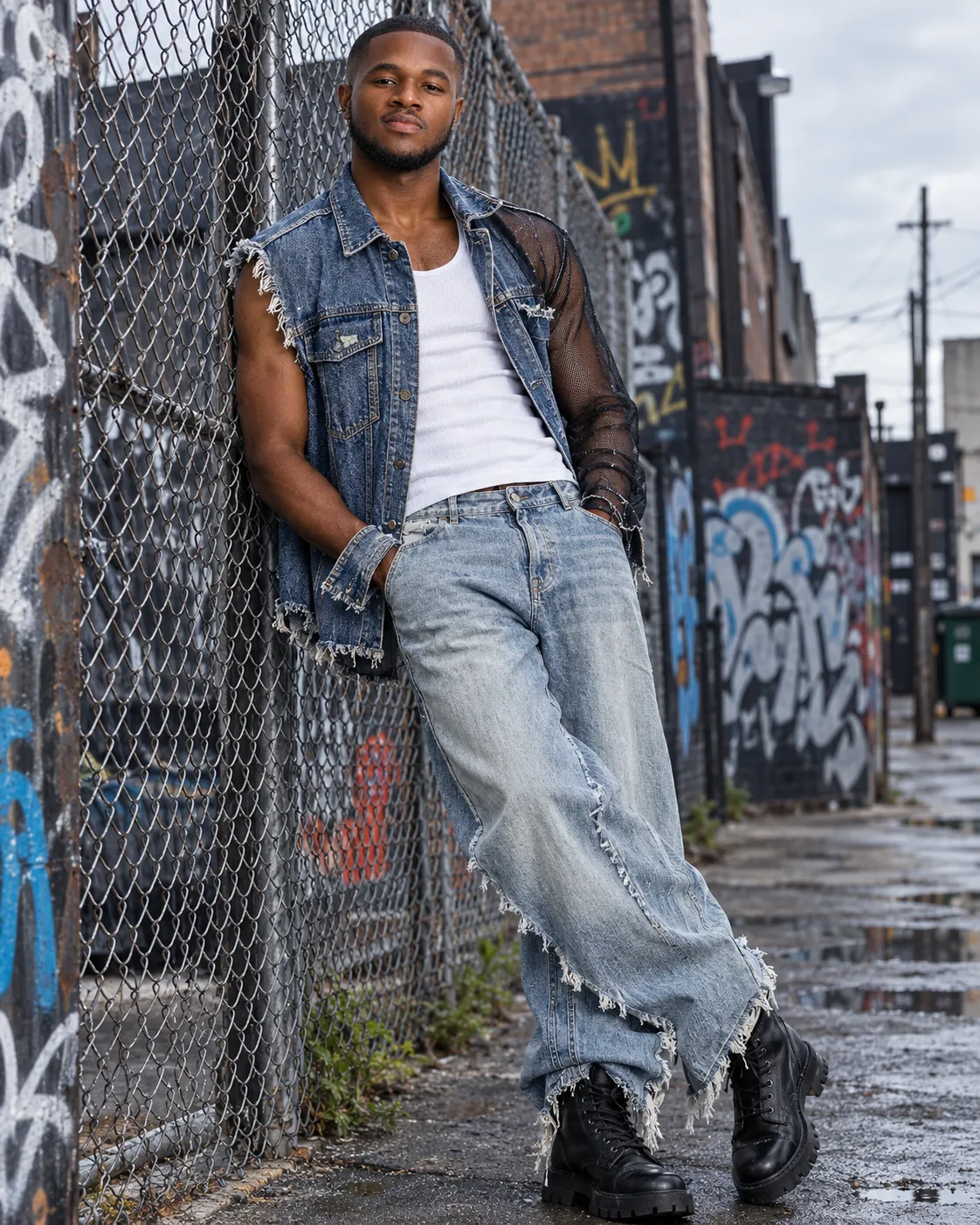 Edgy Deconstructed Denim Fashion Portrait