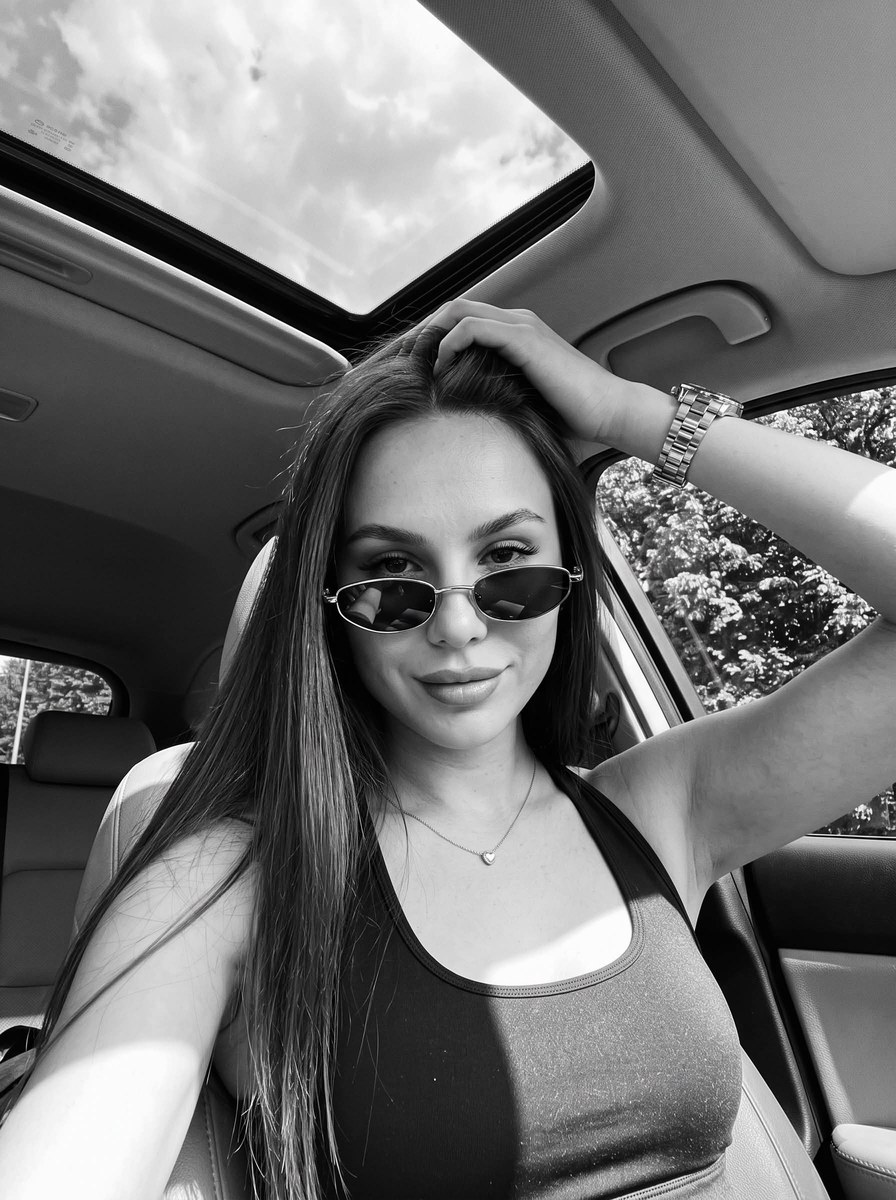 Black-and-White Car Interior Portrait
