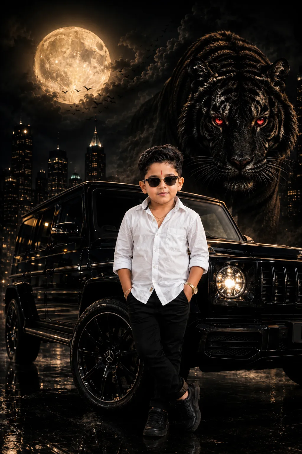 Cinematic Luxury SUV Poster of a Young Boy