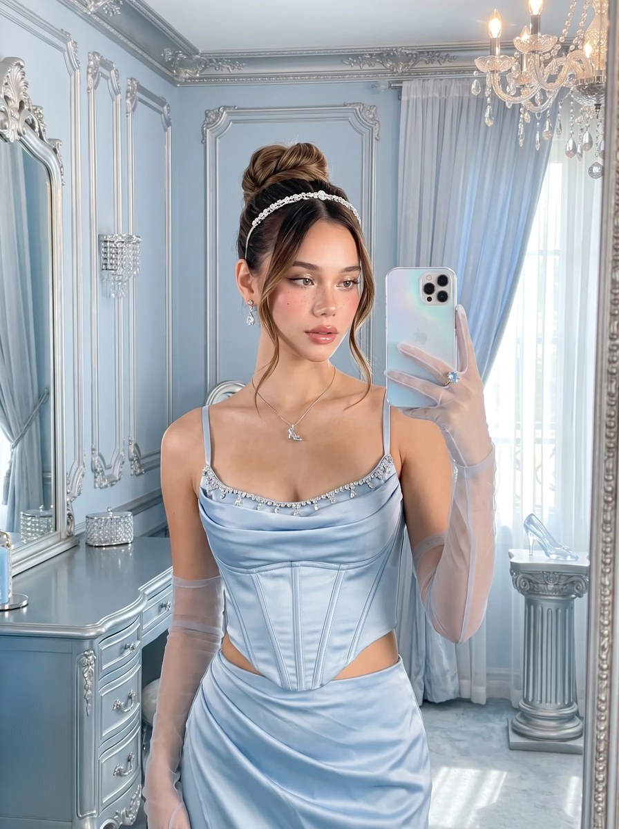 Cinderella-Inspired Icy-Blue Mirror Selfie