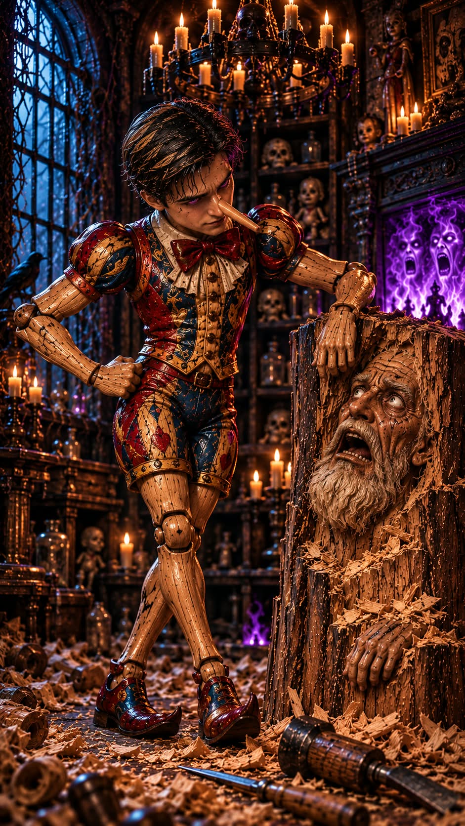 Evil Pinocchio Puppet in a Gothic Workshop output 2