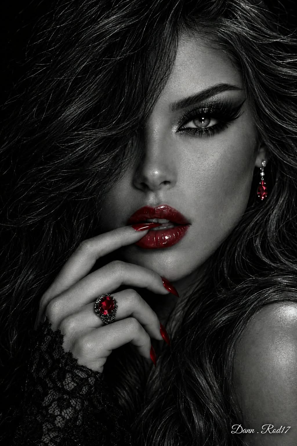 Black, White and Red Noir Beauty Portrait output 1