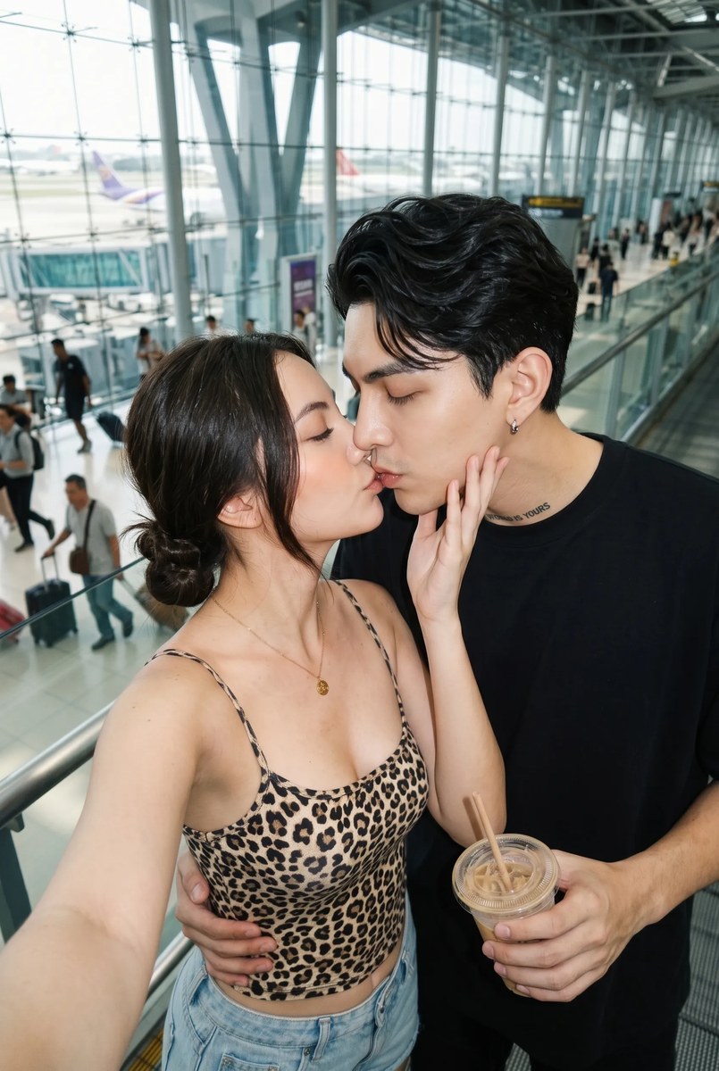 Airport Couple Iced-Coffee Selfie output 3