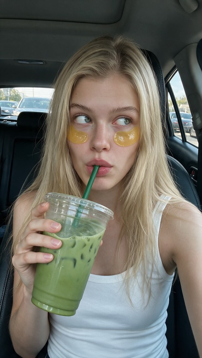 Candid Car Selfie with Iced Matcha output 2