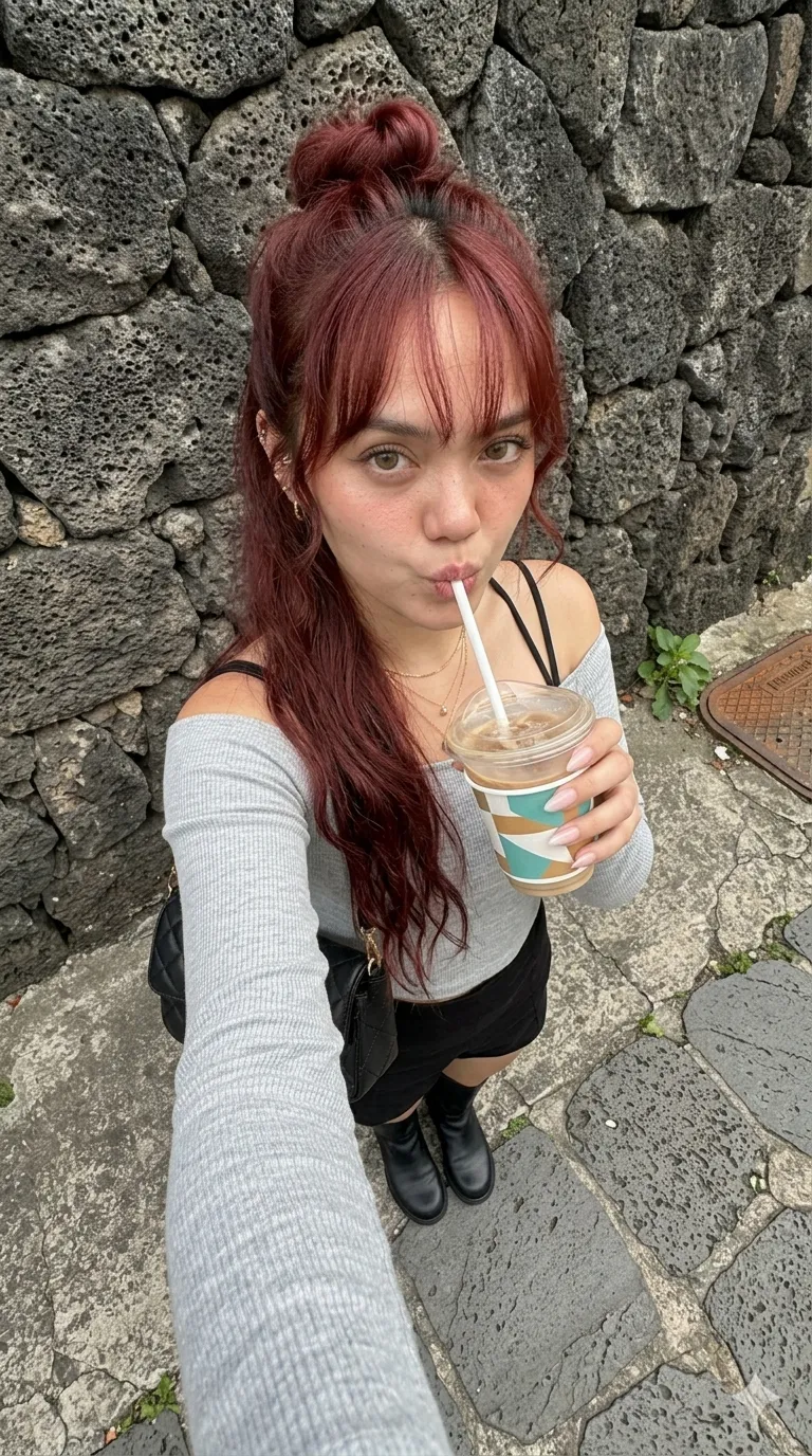 High-Angle Crouching Street-Style Selfie output 3