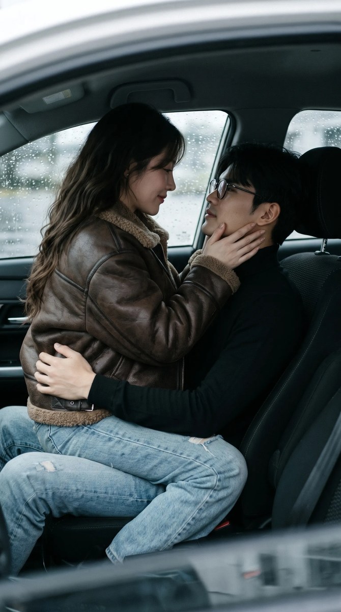 Intimate Couple Portrait in a Rainy Car