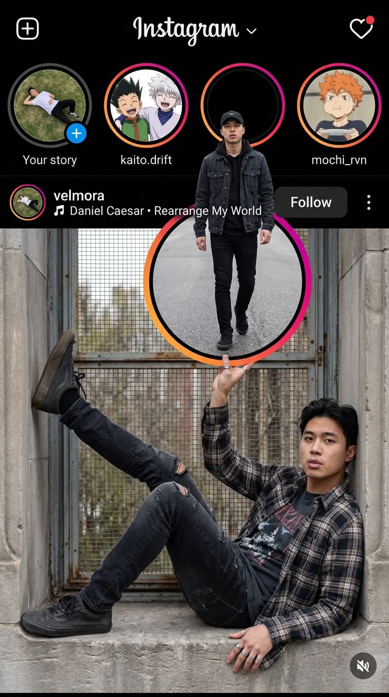 Photorealistic Instagram Dark-Mode Screenshot Composite
