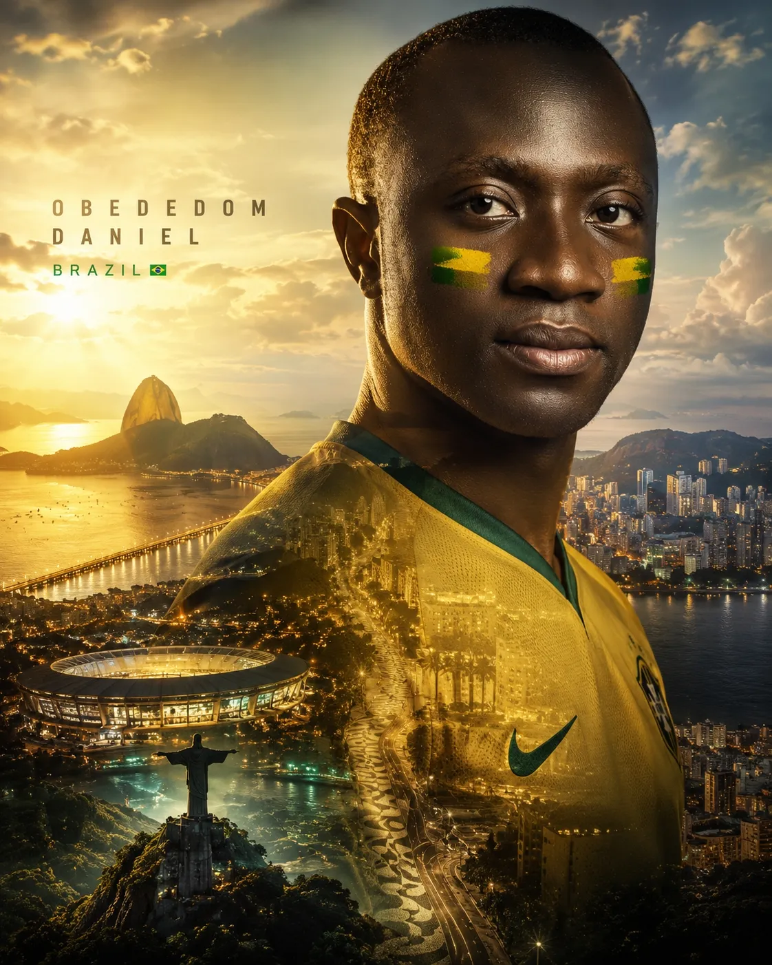 Cinematic Football Double-Exposure Travel Poster