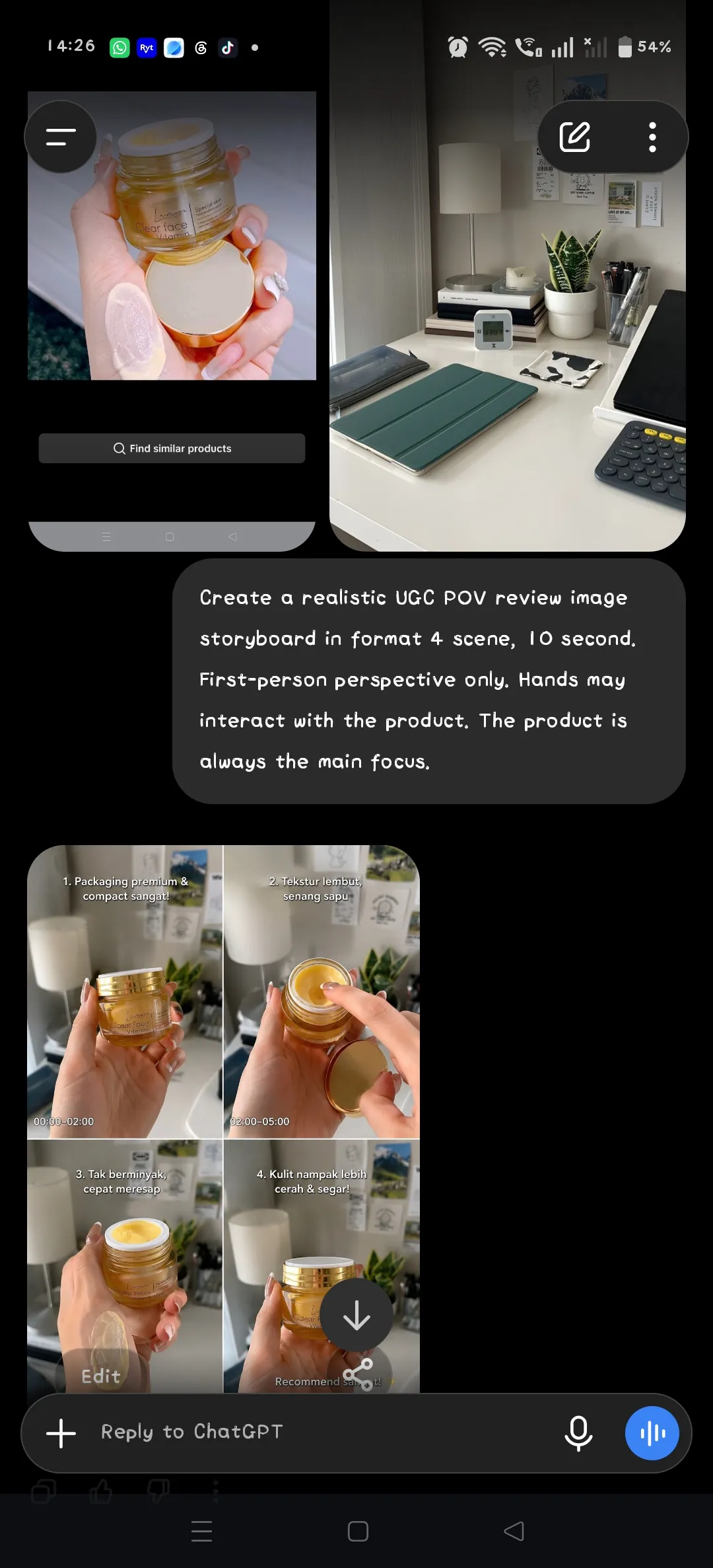 Create a Product UGC Storyboard and Video output 4