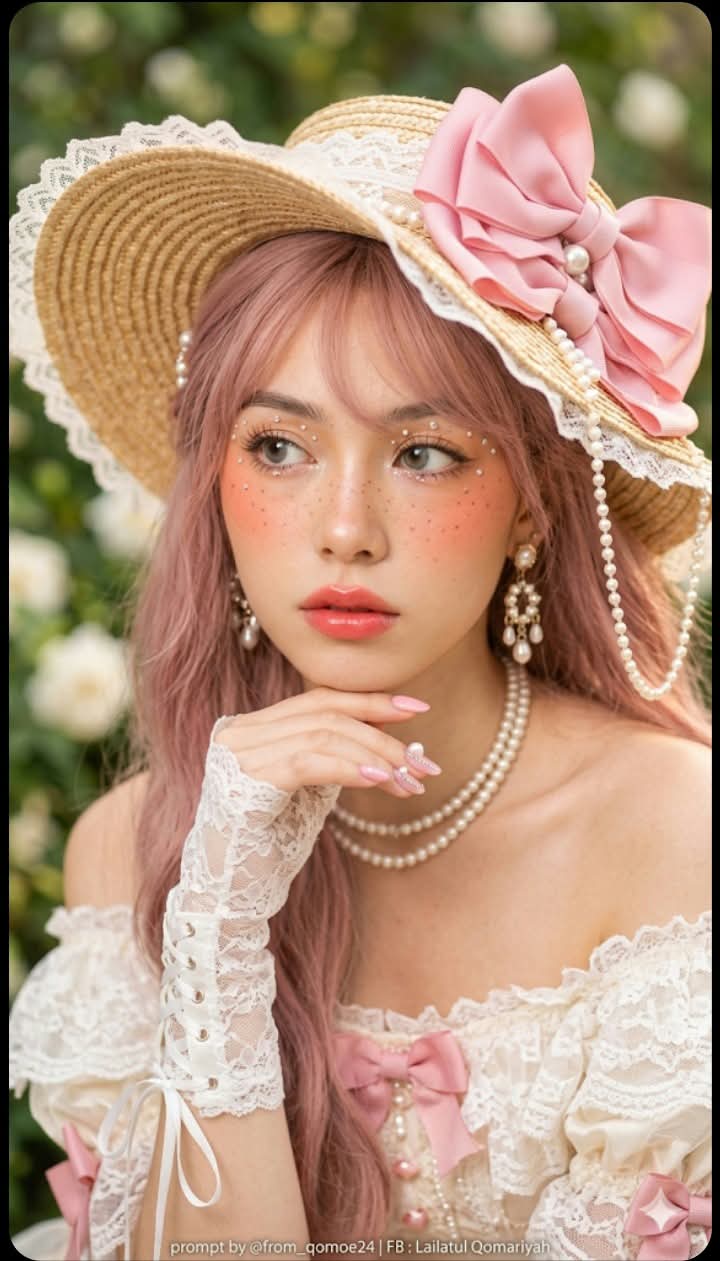 Pastel Coquette Portrait with a Satin Headscarf and Pearl Hat output 4