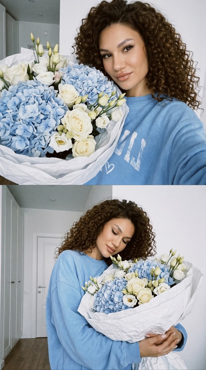 Two-View Blue Hydrangea Bouquet Selfie output 2