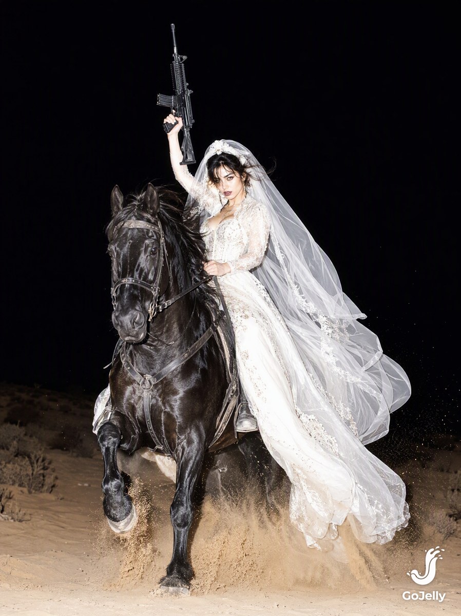 Dark Fantasy Wedding Warrior on a Black Horse