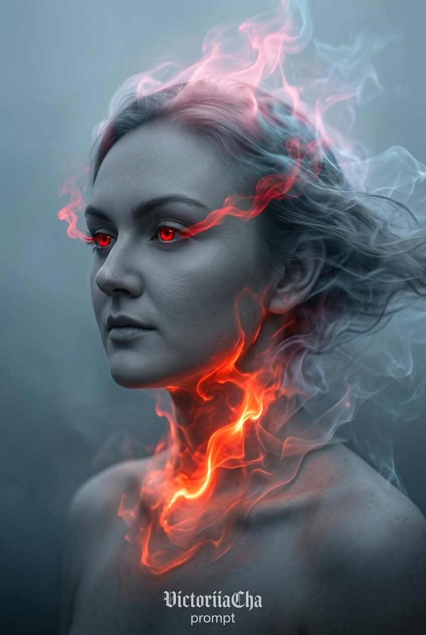 Surreal Smoke Portrait with Glowing Red Eyes output 3