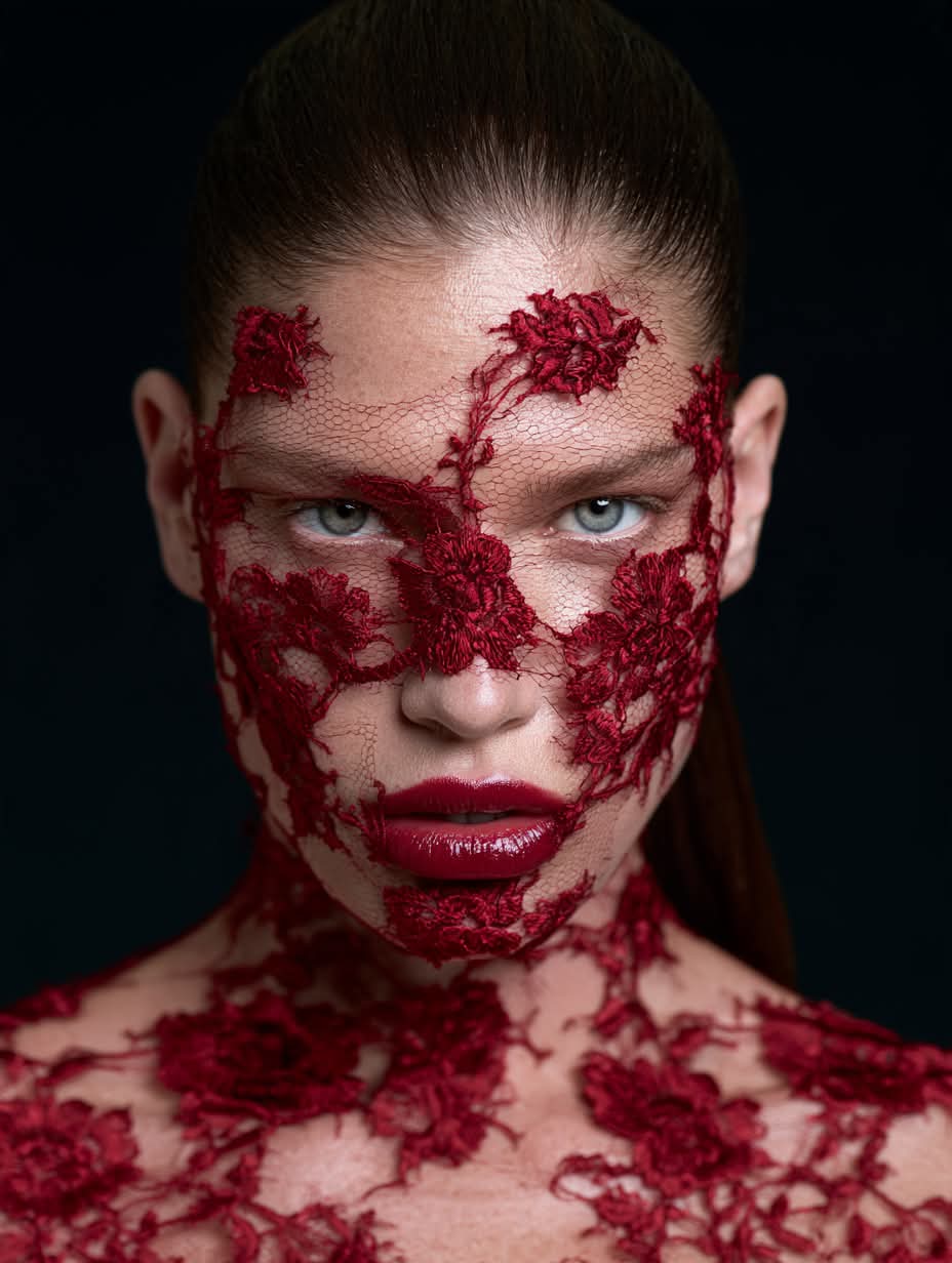 Crimson Lace Couture Beauty Portrait output 2