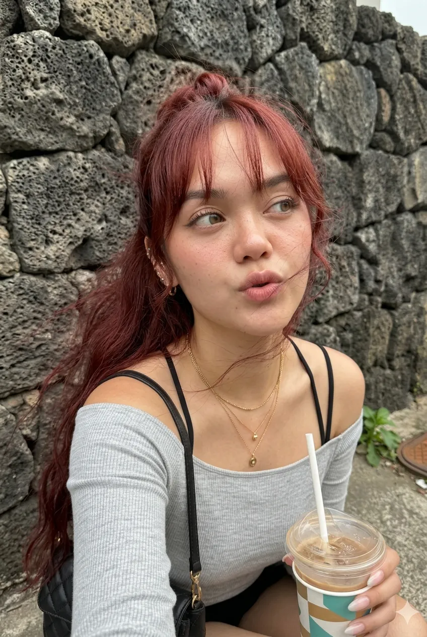 High-Angle Crouching Street-Style Selfie output 4