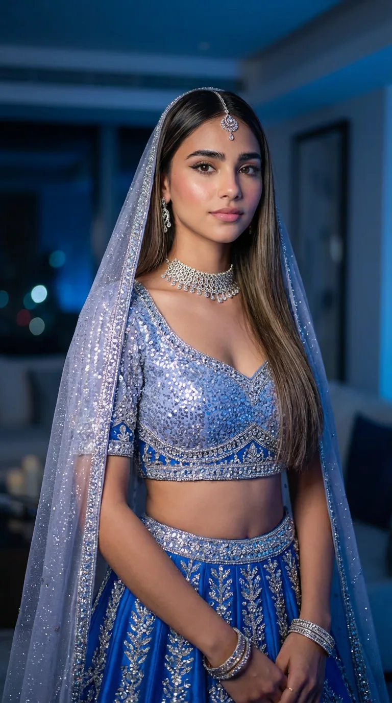 Transform a Photo into a Glamorous Blue Indian Lehenga Look