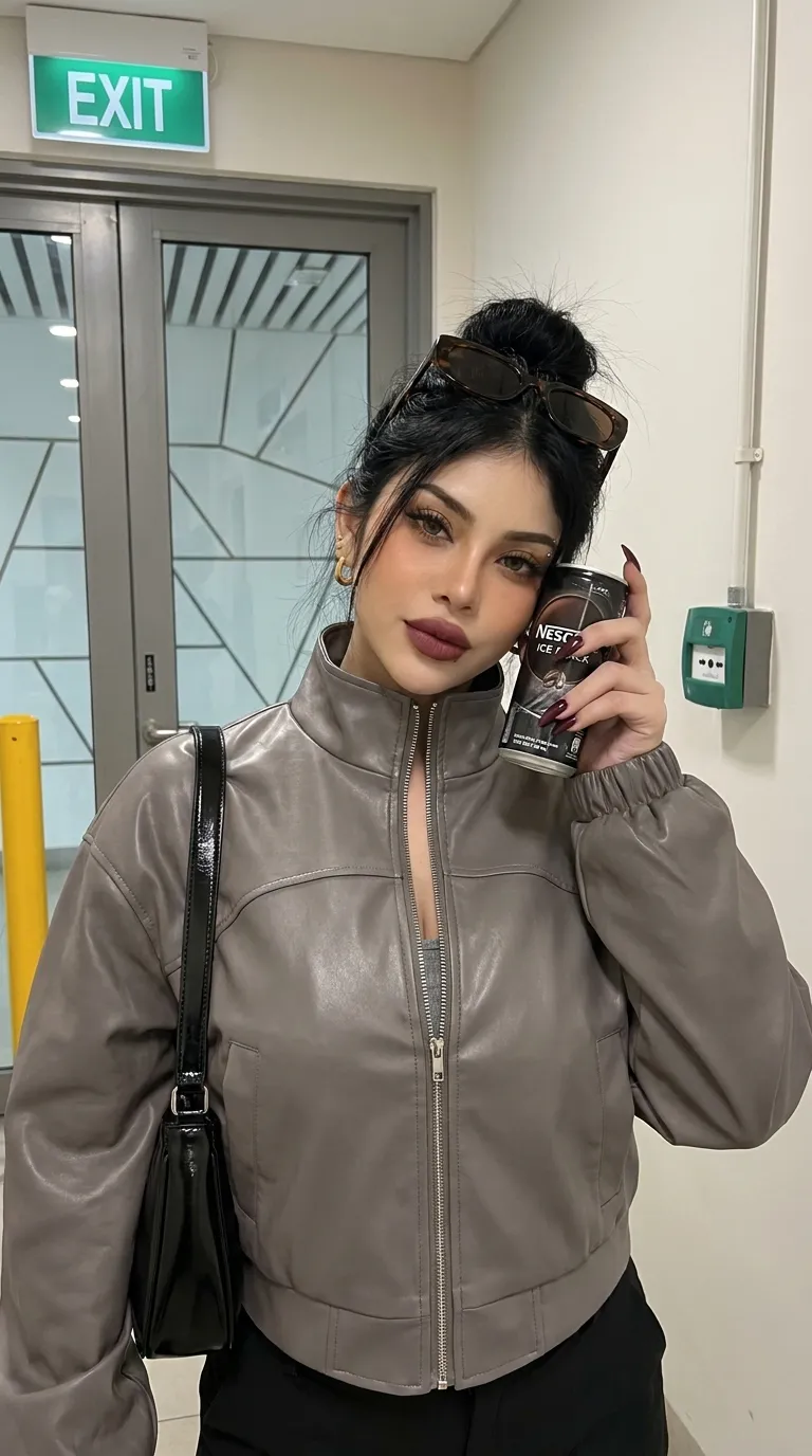 Beige Faux-Leather Jacket Reference Portrait