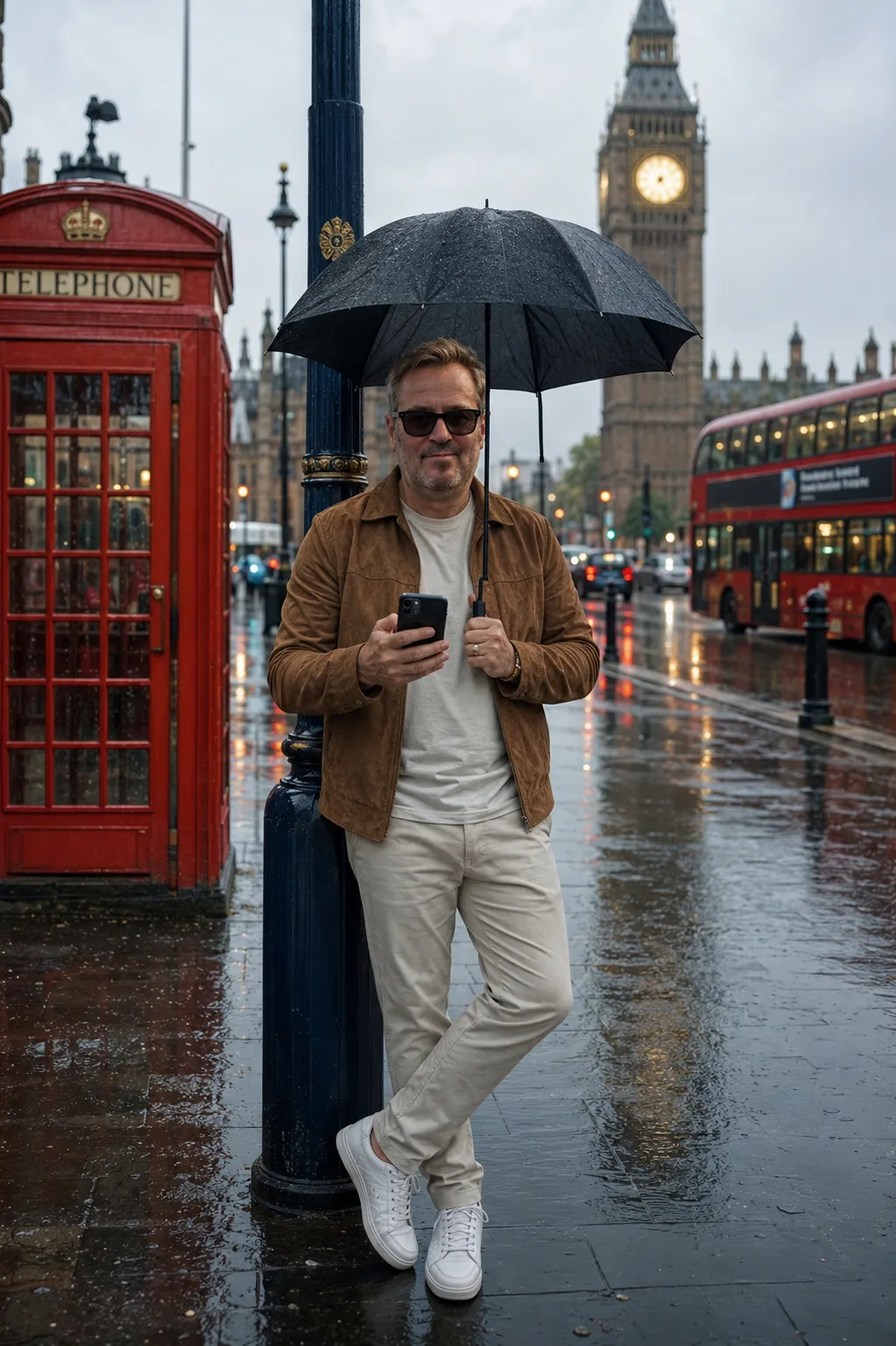 Photorealistic Rainy London Street Portrait output 3