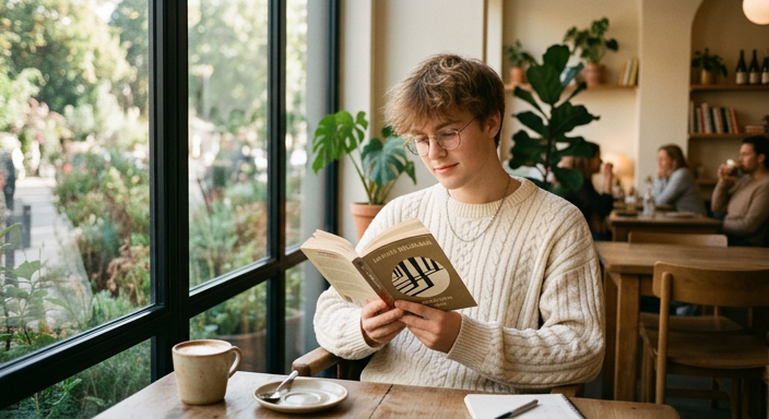 Dreamy Café Portrait of a Young Man by a Window