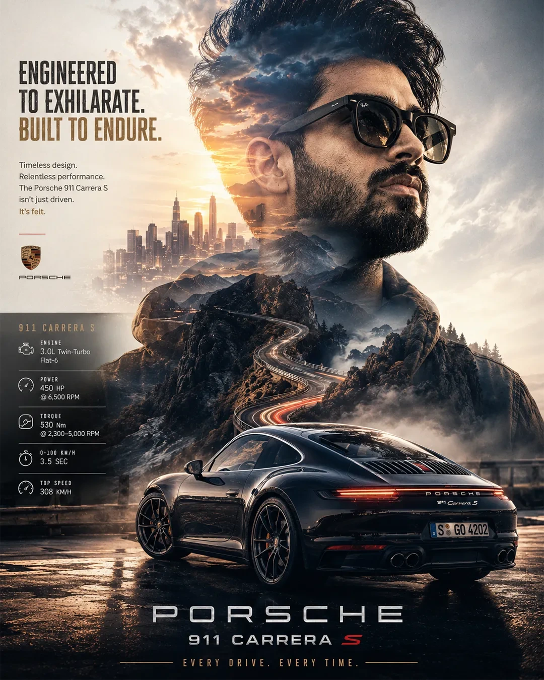 Double-Exposure Automotive Portrait Poster output 3