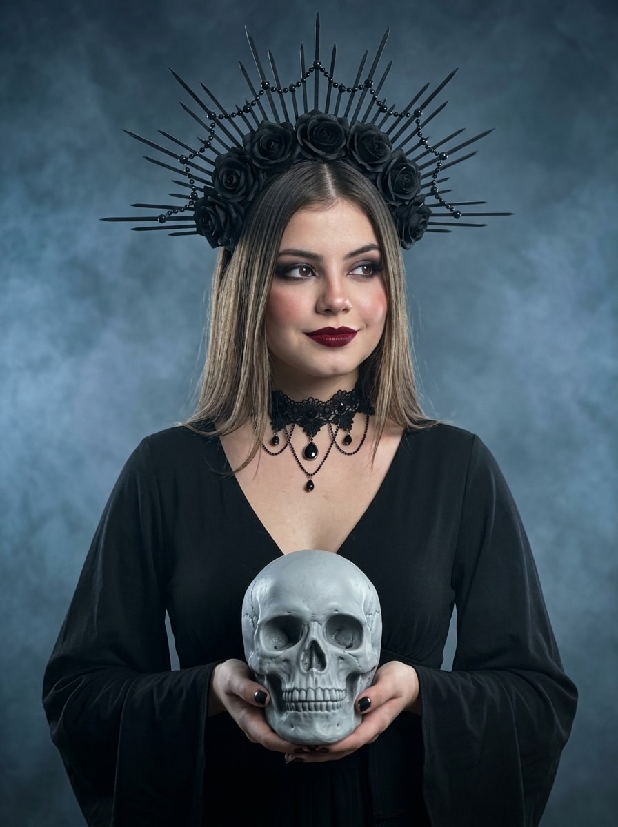 Mystical Gothic Skull Crown Portrait