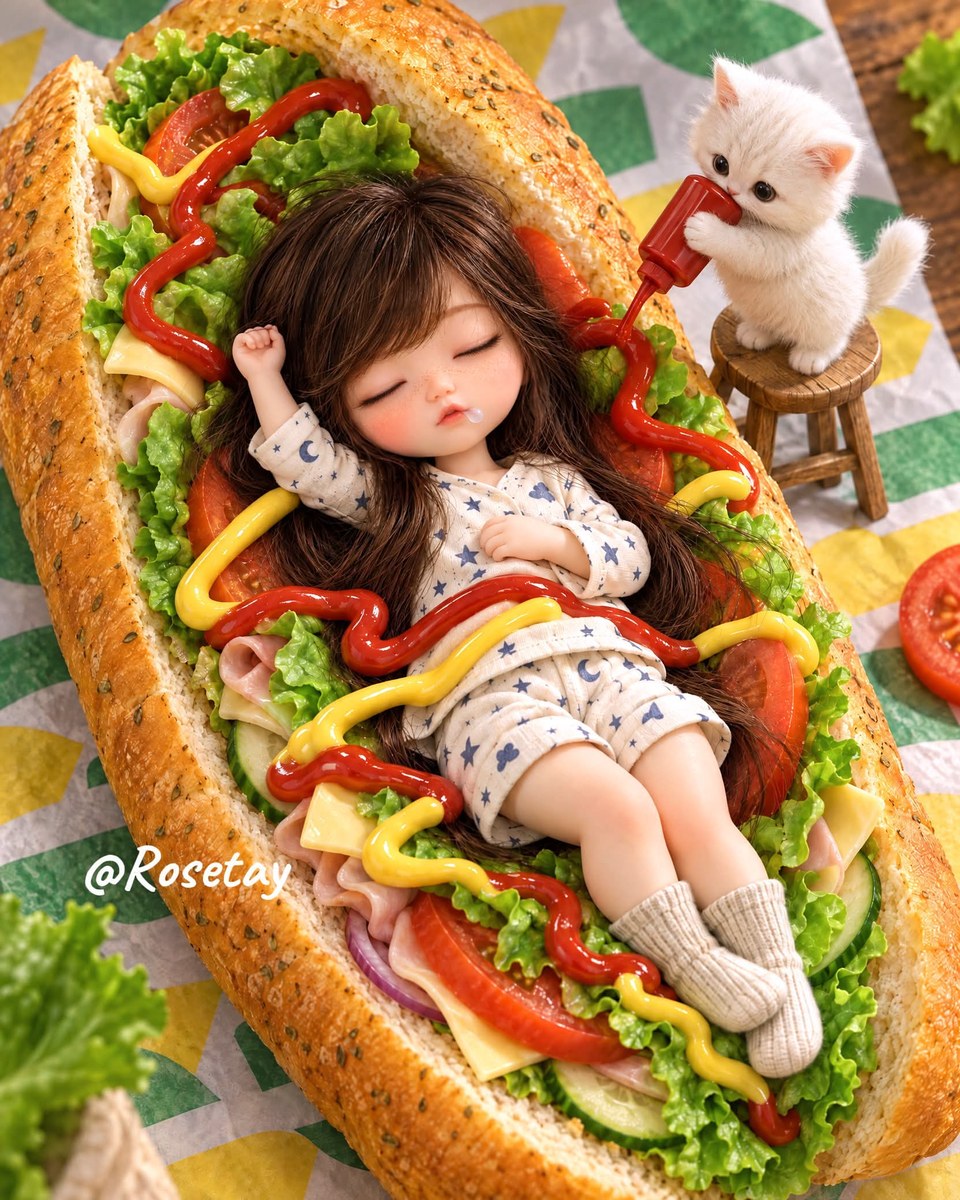 Whimsical Nap in a Giant Sandwich