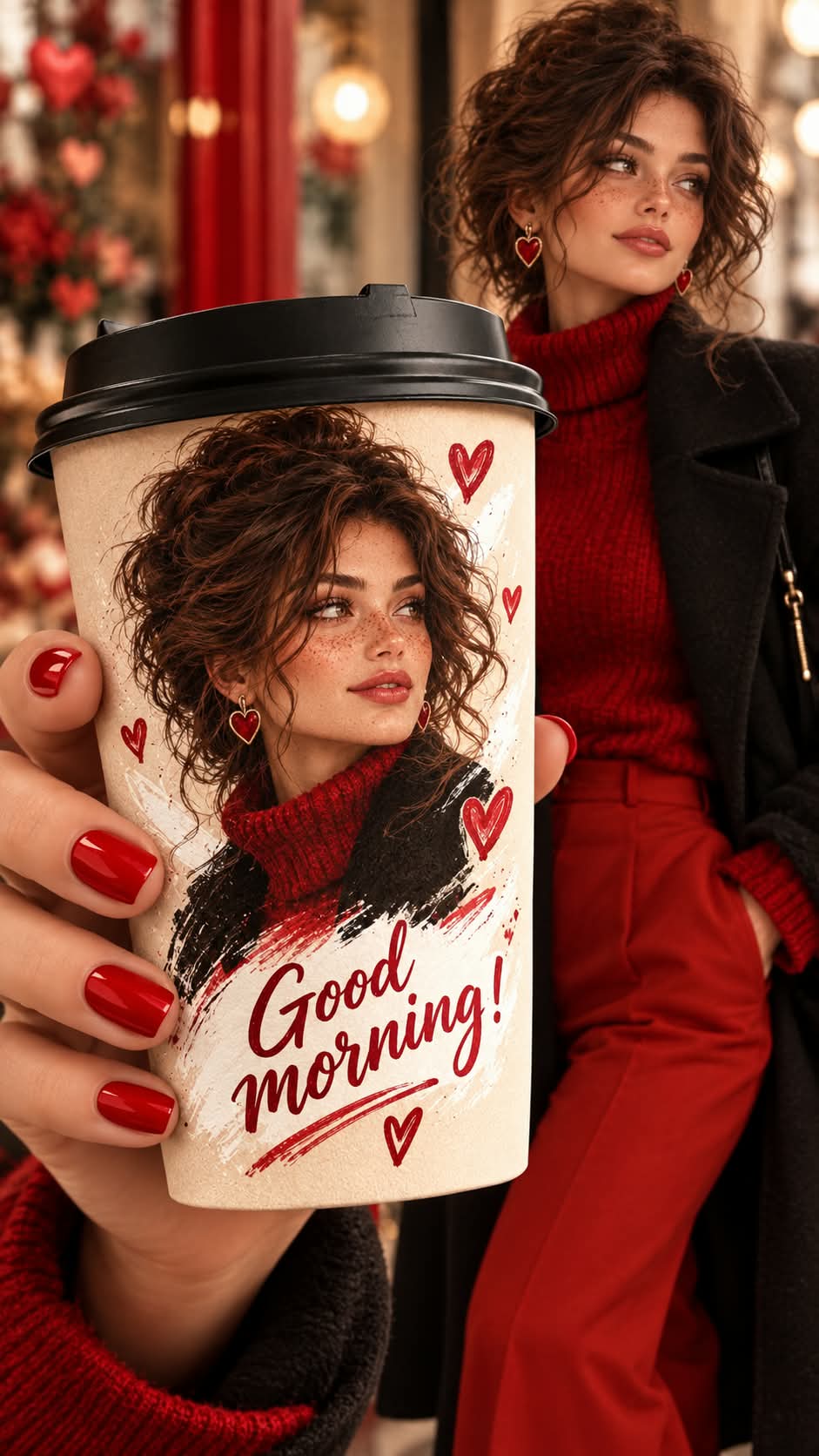 Luxury Café Fashion Ad with Custom Coffee-Cup Text