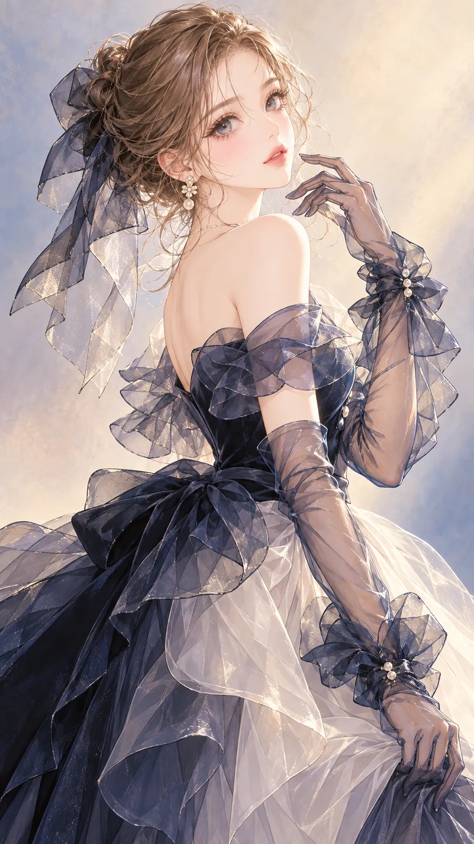 Organza Glove Muse: Luxury Shōjo Fashion Illustration