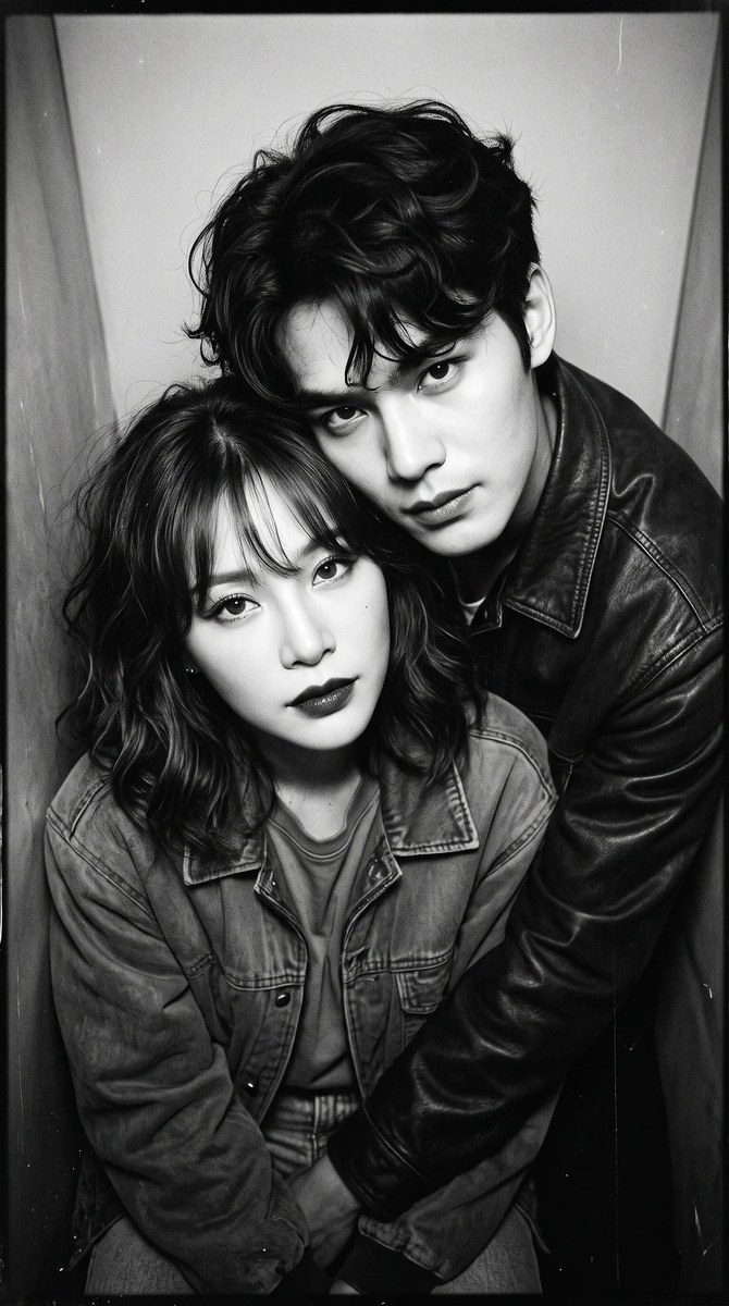 Vintage Black-and-White Couple Photobooth Portrait output 4