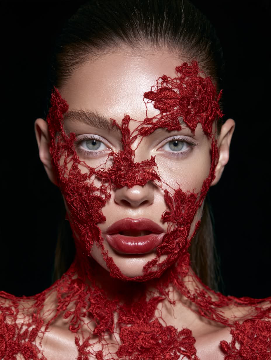Crimson Lace Couture Beauty Portrait output 5