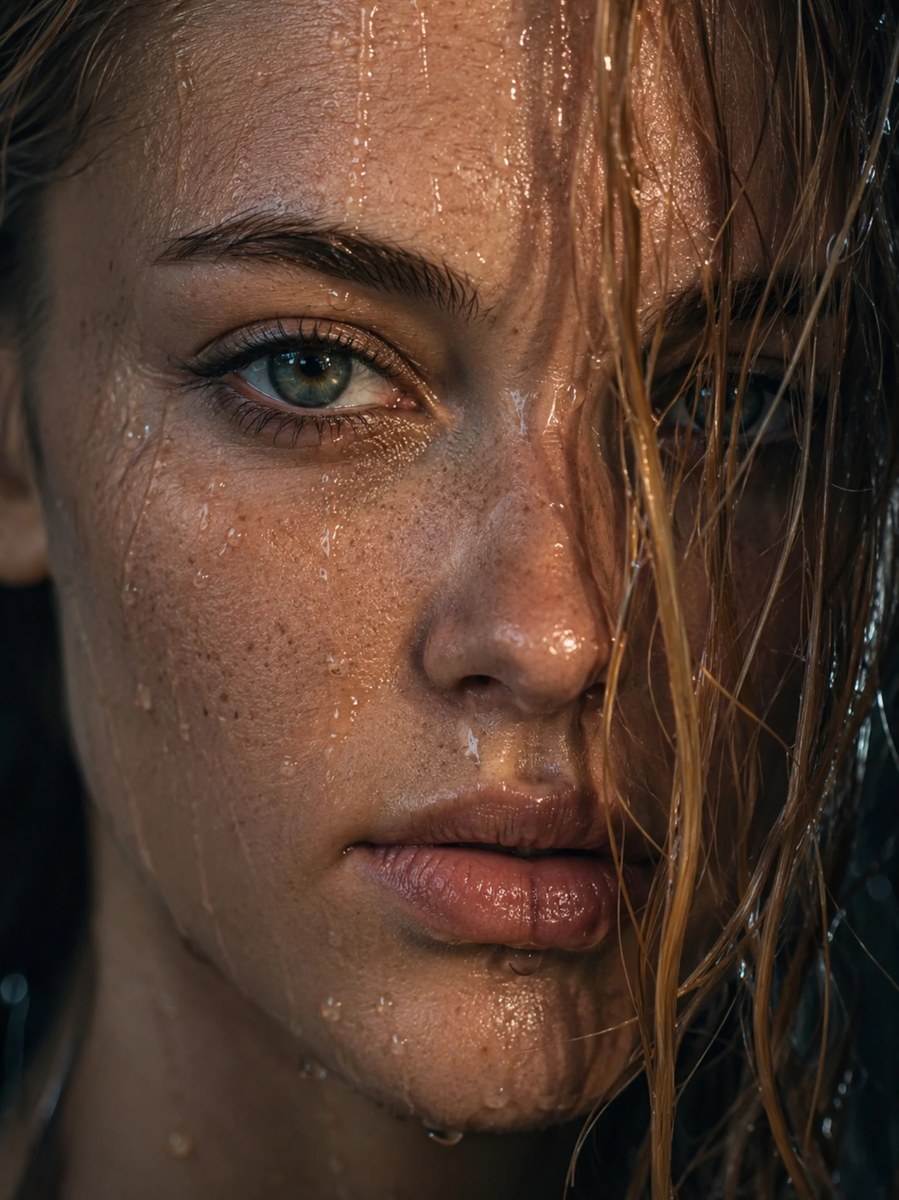 Cinematic Wet-Look Extreme Macro Portrait