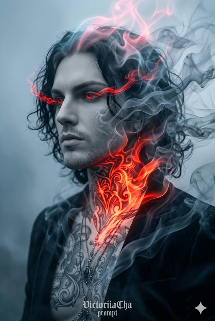 Surreal Smoke Portrait with Glowing Red Eyes output 4