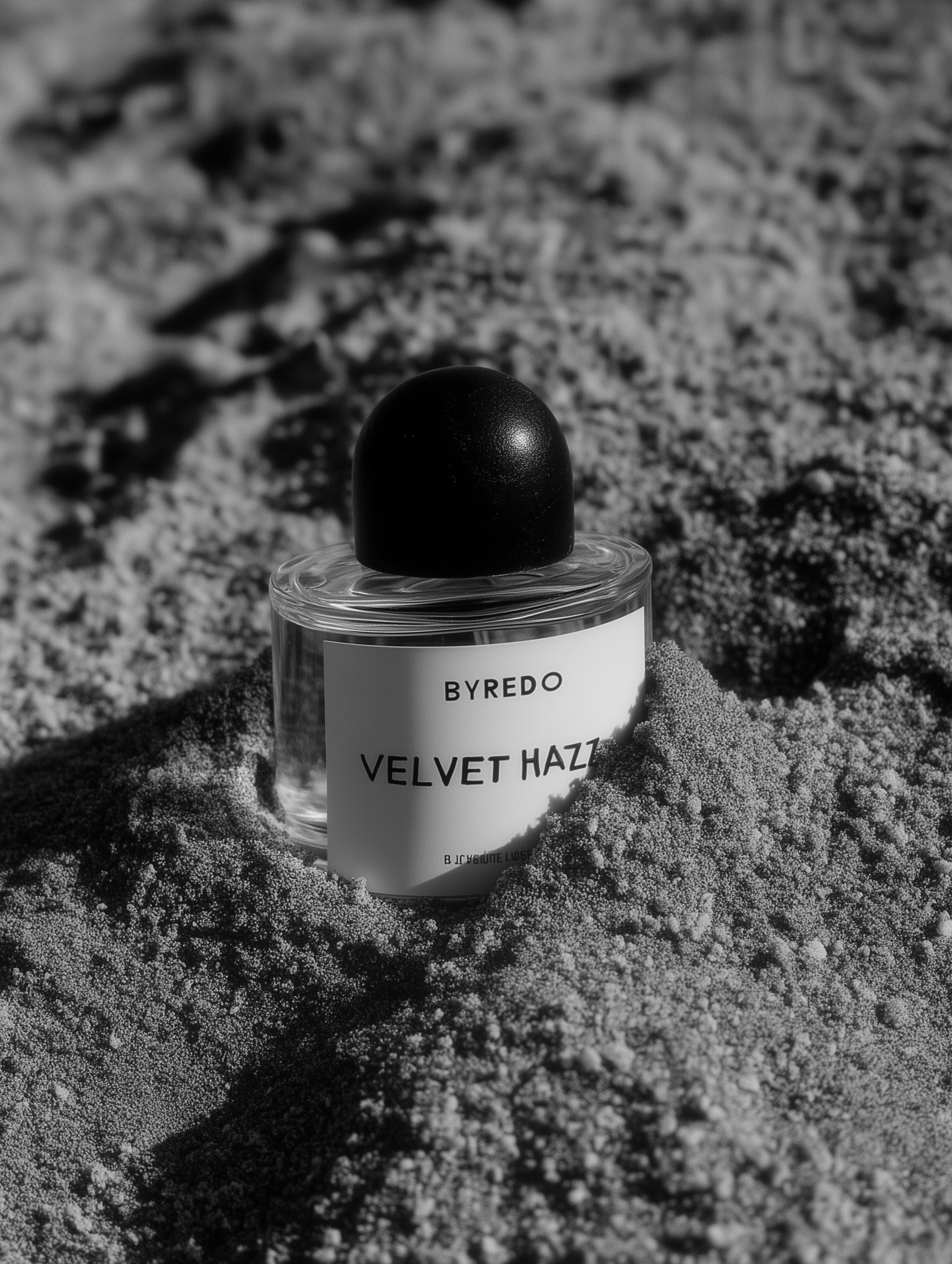 Vintage Film Still Life of a Byredo Velvet Haze Perfume Bottle