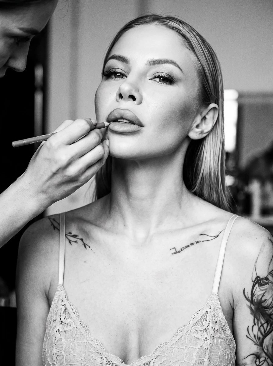 Black-and-White Backstage Makeup Portrait output 2