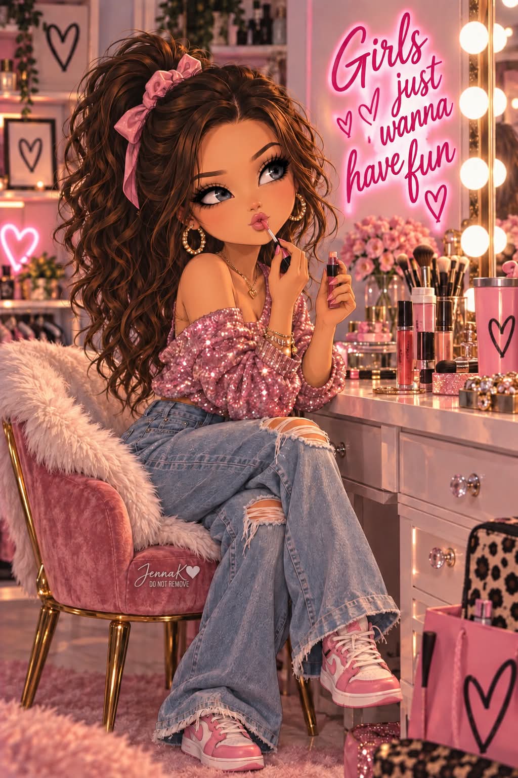 Glossy 3D Pink Glam Vanity Portrait output 1